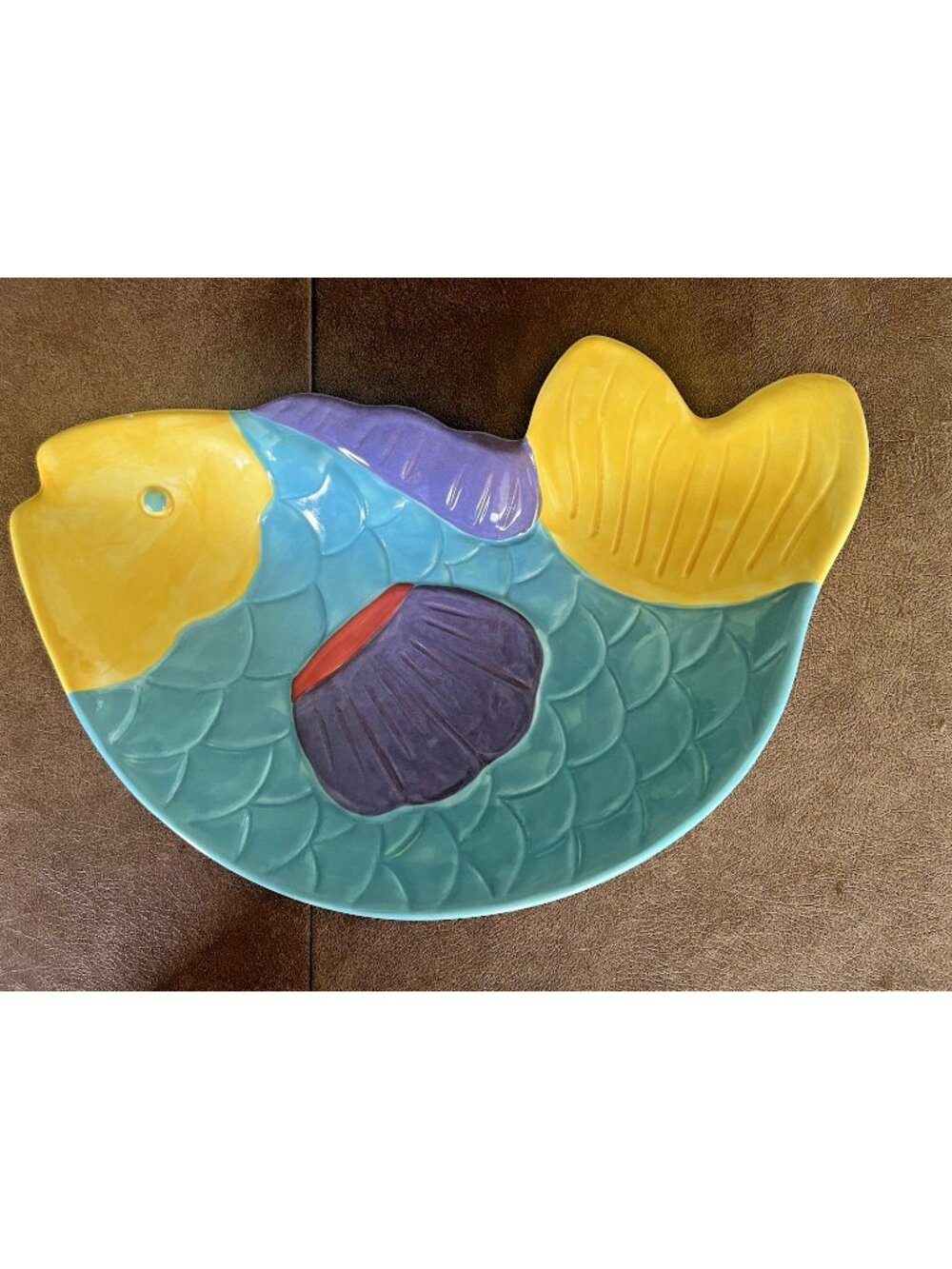 Vtg Treasure Craft USA Colorful Fish Shaped Plate Platter Coastal Beach House